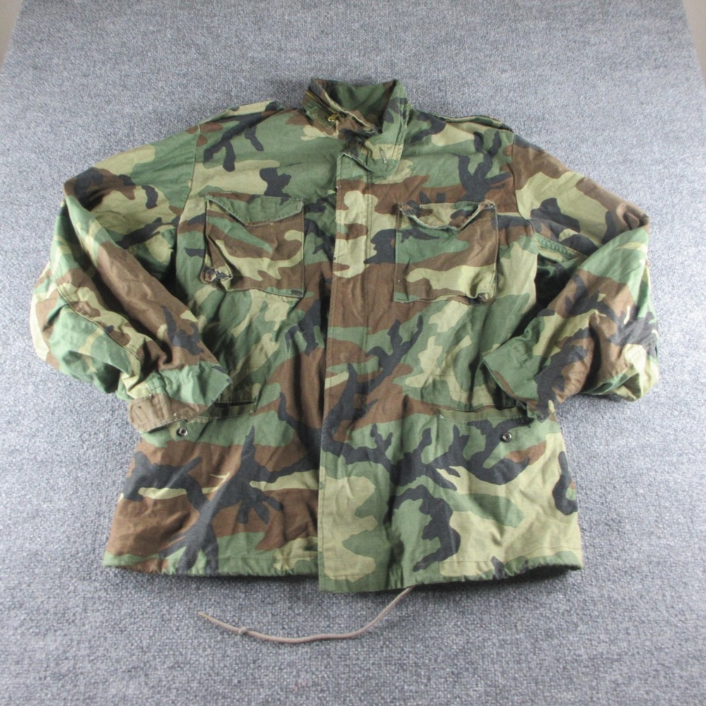 Vintage M-65 Field Jacket Mens M Green Woodland Camo Military Cold Weather Coat